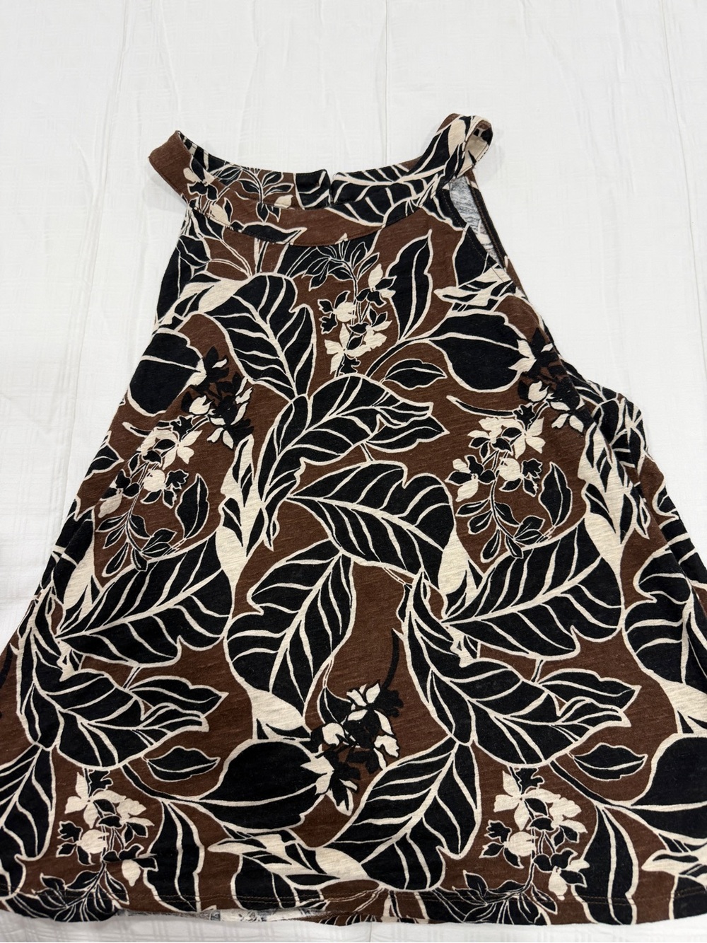 Cynthia Rowley Brown Floral Halter Dress with Black and Cream Leaves